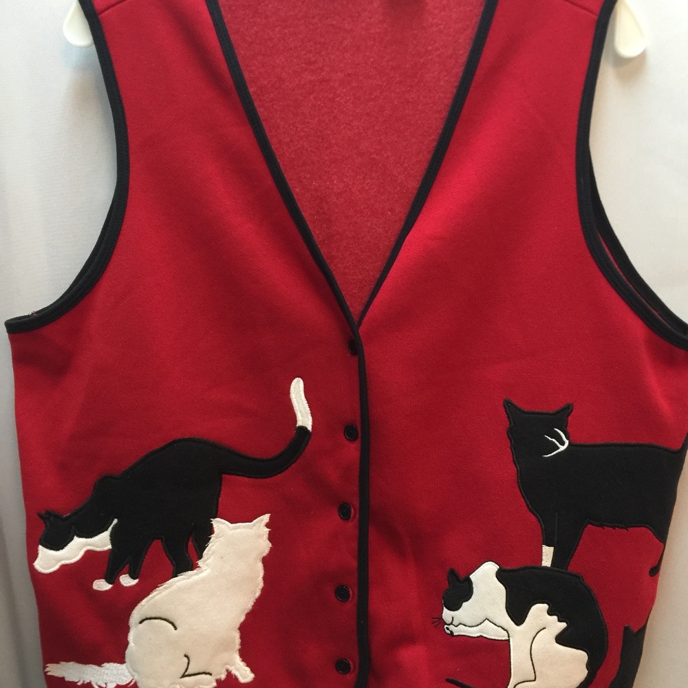 Cats and Kitties Red, Black, White Vest. Size L